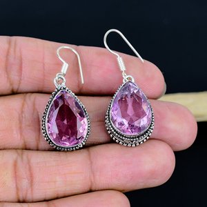 Handmade Pink kuinjet Drop <b>Earrings</b> Dangle Drop <b>Earrings</b> Stylish Gemstone <b>Earring</b> Colorful Gemstone <b>Earrings</b> - Product Image 3