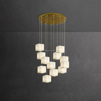 Lustre en cube d'albâtre espagnol de luxe léger, style moderne minimaliste, pour salon, escalier, villa duplex