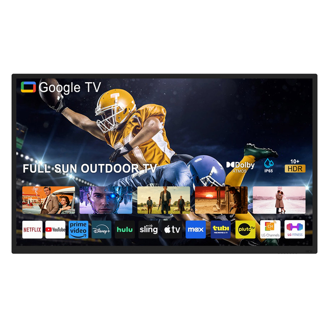 65 Inch IP65 Waterproof All Weather Outdoor TV 4K UHD 2500nits Google TV for Commercial Patio & Pool Are