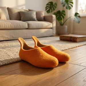 Yellow Wool Felt <b>Shoe</b> <b>Soft</b> Comfortable Handmade Nepal Lightweight Anti-Slippery Cotton Lining Unisex Adults Slip-On Closure - Product Image 2