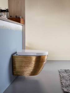 Cuvette de toilette murale suspendue couleur or rose <span class=keywords><strong>WC</strong></span> en céramique pour salle de bain <span class=keywords><strong>WC</strong></span> en or brossé - Product Image 2