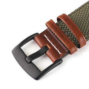 Bracelet de montre en nylon et cuir véritable de luxe, accessoires faits à la main pour montres pour hommes de 20 mm, 22 mm, 24 mm avec boucle à ardillon - Product Image 4