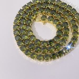 Collar de Cadena Estilo Tenis con Piedras de Circonita Cúbica Verde Oliva, Chapado en Oro, Joyería Hip Hop de Tianyu Gems - Product Image 3