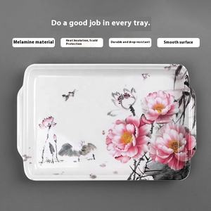 Plateau <span class=keywords><strong>de</strong></span> <span class=keywords><strong>Service</strong></span> <span class=keywords><strong>Rectangulaire</strong></span> en Mélamine Design Moderne Plats Horeca <span class=keywords><strong>de</strong></span> Luxe Légers Décalcomanie Tasse à Thé Motif Lotus Rose Fruits Polis - Product Image 4