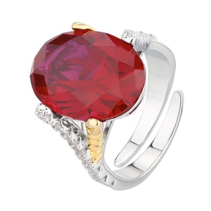Fashion Jewelry Eco-friendly Copper Oval Cut 12*16mm Red Zircon High Quality Couples CZ Women Fine Finger <b>Adjustable</b> <b>Rings</b> - Product Image 1