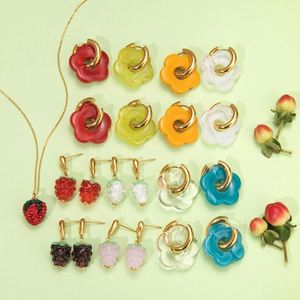 Nueva llegada joyería flores coloridas fresa uva encanto pendientes collar 18K PVD Acero inoxidable fruta fiesta joyería - Product Image 4
