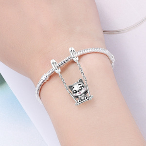 European and American style white brass popular cat swing pendant, DIY <b>bracelet</b>, jewelry accessory, wholesale, lively design - Product Image 6