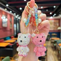 Gantungan Kunci Beruang Bertabur Rhinestone Laris Manis, Aksesoris Gantungan Tas Beruang Lucu untuk Wanita, Liontin Gantungan Kunci Mobil untuk Pasangan