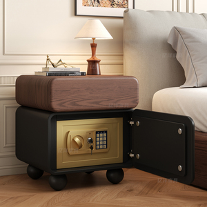 Solid Wood Nightstand With Safe Integrated Bedroom <b>Storage</b> Cabinet Multifunctional Design For Home Use - Product Image 1