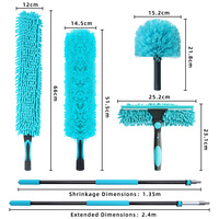 Kit de dépoussiérage télescopique en aluminium de 2,4 m, 5 pièces, manche long extensible, brosse de nettoyage pour les murs, les plafonds, les fenêtres, les interstices, brosse à poussière