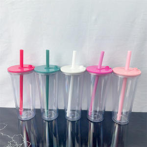 Vaso de Plástico de Doble Capa con Tapa y Pajita, Estilo Americano, Ecológico, para Té de Burbujas, 24oz, Boca Ancha, Modelo Lady 2024 - Product Image 4