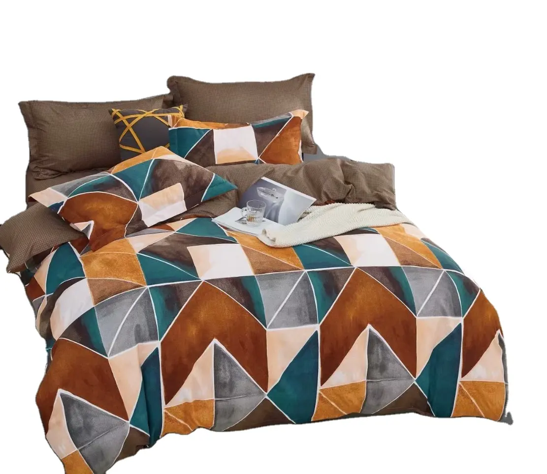 Home Textile High Quality Microfiber Bedding Set Nice Printed Geometric Duvet Cover Set 4 Pieces Queen Size