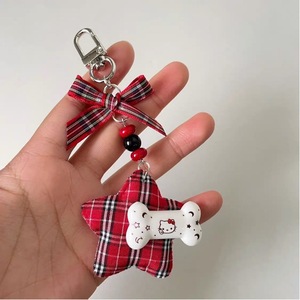 Pendentif chaton étoile à carreaux rouges en tissu, breloque de sac, ornement de téléphone portable, style Ins - Product Image 2