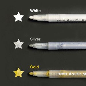 White Silver Gold Durable Plastic Art Markers Set Medium Reversible Tips for Fabric Acrylic Paint-Paint <b>Pens</b> - Product Image 2