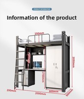 Lit superposé en métal pour dortoir, avec lit supérieur et bureau inférieur, pour étudiants, lit superposé avec bureau pour l'école, vente en gros d'usine