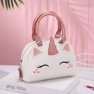 Kawaii Presentes para Crianças Bolsa para As Meninas Toddlers Unicorn Projeto Dos Desenhos Animados Pequeno Glitter PU Leather Tote Bolsa bolsa Saco Shell