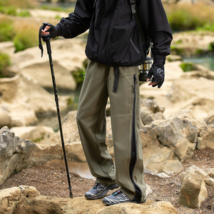 Pantaloni da Uomo per Attività all'Aperto, Antivento e Impermeabili, con Zip, Gamba Dritta, Vestibilità Comoda, Tasche Multiple, Tinta Unita, Stile Sportivo Cargo - Product Image 4