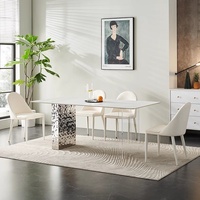 Ensemble complet de table et chaises à manger, table à manger suspendue en acrylique transparent style crème avec plateau en roche pour la maison