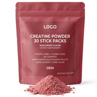 Poudre de créatine aromatisée à marque privée ISO, MOQ flexible, pour la cognition cérébrale, la santé des femmes adultes et le soutien anti-âge, pure, végétalienne, complément alimentaire