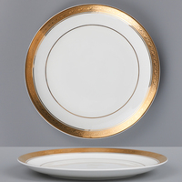 Assiette de luxe en porcelaine de 9 pouces, plats ronds en céramique, assiettes à dîner en céramique blanche à bord doré, vaisselle pour la table, assiettes à dîner pour les aliments