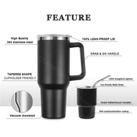 Ensemble de gobelets en acier inoxydable de 40oz, gobelet sous vide à sublimation de voyage avec poignée, bouteille thermos à boire et café