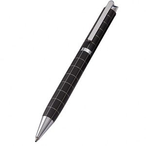 Black Grid Pattern Twist Metal <b>Ballpoint</b> <b>Pen</b>, Engraved Checkered Texture Rotating Executive <b>Pen</b> Custom Logo for Business - Product Image 1
