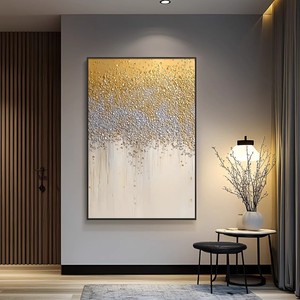 Dafen Village Oil Painting Golden Starry Sky Art Rectangle <b>Black</b> <b>Frame</b> For Entrance Hall Corridor Decoration - Product Image 1