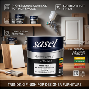SASEL 2K PU Polyurethane Matt Topcoat White 12KG Fast Dry Scratch Yellowing Resistant MDF Wood Furniture Paint Spray Application - Product Image 1