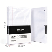 Papier de remplissage ligné à 3 trous, lignage collège et lignage large, 200 feuilles (400 pages), 8,5 x 11 pouces, recharge pour classeurs à 3 anneaux