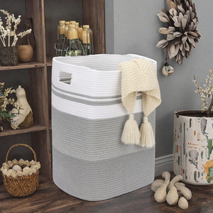 <b>Rectangular</b> Cotton Rope Storage <b>Basket</b> With Handles Nordic Style for Laundry and Organizing - Product Image 3