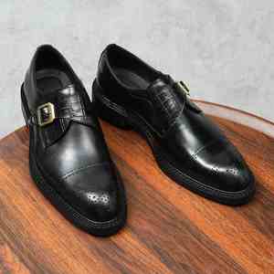 Chaussures Derby anglaises rehaussantes en cuir véritable verni brillant, motif gravé, robustes, légères, imperméables pour l'automne - Product Image 5