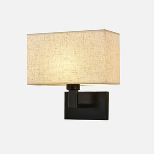 Modern Style E27 Base <strong>Rectangle</strong> Sconce <strong>Lamp</strong> <strong>Fabric</strong> <strong>Shade</strong> Bedside Wall <strong>Lamp</strong> for Hotel LED Light Source Aluminum Copper Golden - Product Image 5