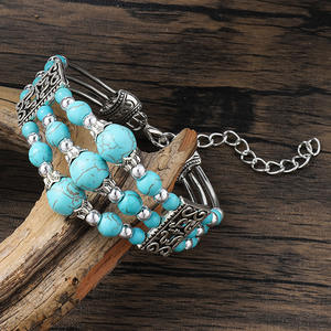 Usine <span class=keywords><strong>En</strong></span> <span class=keywords><strong>Gros</strong></span> Classique Rétro Bohème Tibétain Ethnique Main <span class=keywords><strong>Bijoux</strong></span> Perlé Turquoise Bracelet à Vendre - Product Image 2