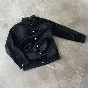 Chaquetas Vaqueras Vintage Bordadas para Hombre, Talla Grande, Lavadas con Ácido, 100% Algodón, Transpirables, Resistentes al Viento, de Alta Calidad - Product Image 1