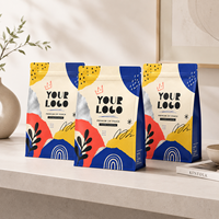 Sachet Doypack Personnalisé à Motif Artistique Abstrait, à Fond Plat, Scellé sur 8 Côtés, avec Fermeture Éclair et Accents Métalliques pour l'Emballage de Café et de Thé Premium