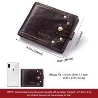 Portefeuille décontracté pour homme, style horizontal, cuir de vachette pleine fleur, plusieurs emplacements pour cartes, bouton, porte-monnaie court, cuir véritable, couleur unie