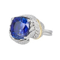 Bague en argent 925 plaqué blanc avec saphir synthétique et plume, collection Banquet Haute Couture Manor Lady Royal Family, modèle Standing