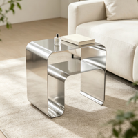 Table d'appoint moderne convertible en forme de U, en acier inoxydable, ensemble de 2 pièces, métal poli, décoration pour salon, chambre à coucher, maison