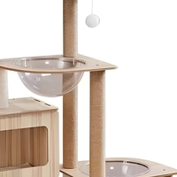 Arbre à chat multi-niveaux en bois avec tour de griffage, nid en peluche, capsule spatiale en acrylique et échelle en sisal pour chats d'intérieur