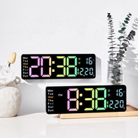 Horloge murale numérique à écran LED grand écran avec télécommande, réveil, horloge de table pour chambre à coucher avec calendrier et température