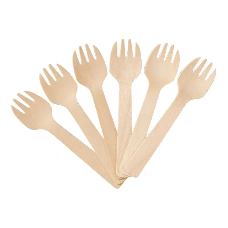 106mm 100% All-Natural biyobozunur compostable çatal kaşık 2-in-1 Mini ahşap Spork örnek tatma için tek kullanımlık