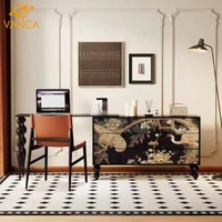 Table console moderne en bois noir durable avec étagère et 3 tiroirs pour entrée, villa, hôtel et appartement