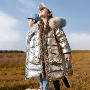 Doudoune chaude d'hiver pour garçon et fille, vêtement brillant, à capuche, de couleur unie, taille mi-longue, nouvelle collection pour enfants - Product Image 3