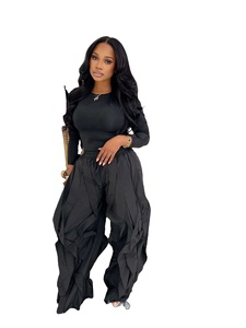 Completo da <span class=keywords><strong>Donna</strong></span> Europeo e Americano con Top Aderente e <span class=keywords><strong>Pantaloni</strong></span> a <span class=keywords><strong>Gamba</strong></span> <span class=keywords><strong>Larga</strong></span> con Cuciture in Pizzo e Volant Personalizzato per il Lavoro - Product Image 2