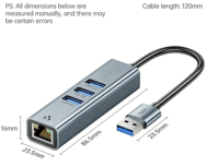 Hub USB 3.0 4 en 1 de Aluminio con Adaptador Gigabit Ethernet, Puerto LAN RJ45 de 1000Mbps, Divisor de Datos Multipuerto para Laptop y PC