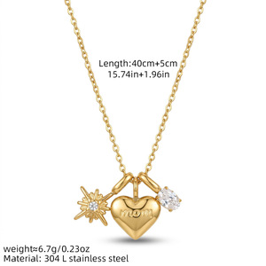 Collar con Colgante Triple Corazón MOM, Acero Inoxidable, Chapado en Oro de 18K, Cadena para Clavícula, Joyerí<span class=keywords><strong>a</strong></span> de Regalo - Product Image 2