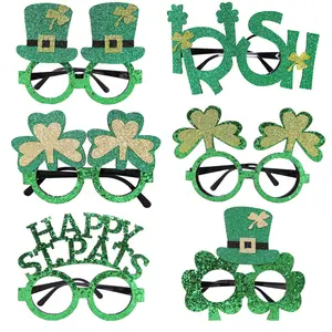 2024 Decorative Glasses Green Hat Clover Plastic Glasses Frame Decorative Glasses