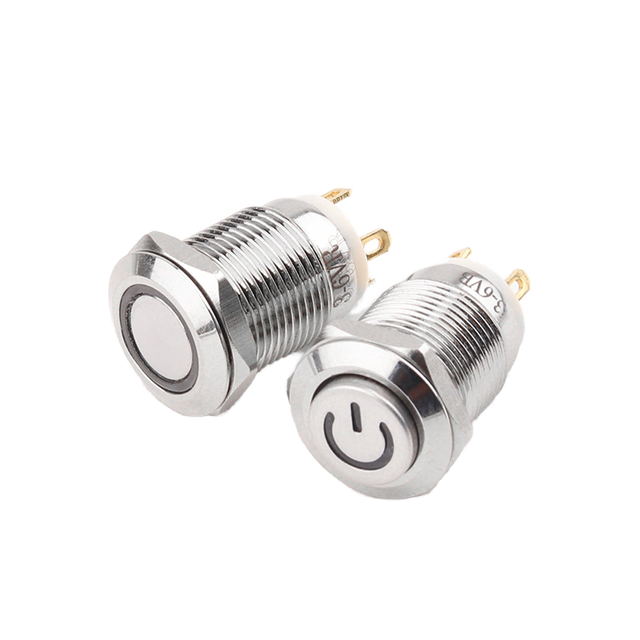 IB12E 12mm IP65 Push Button Switch Latching 1N0 with LED Ring Light Mental Push Button Switch ON/OFF Switch Waterproof