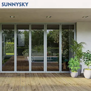 Sunnysky kustom villa rumah modern bifold kaca pintu eksterior pintu akordion teras pintu lipat dua