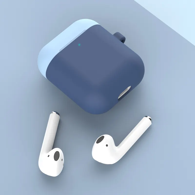 Silicone macio caso manga com mosquetão para air pod 2 1 acessórios conjunto de maçã airpod caixa de carga